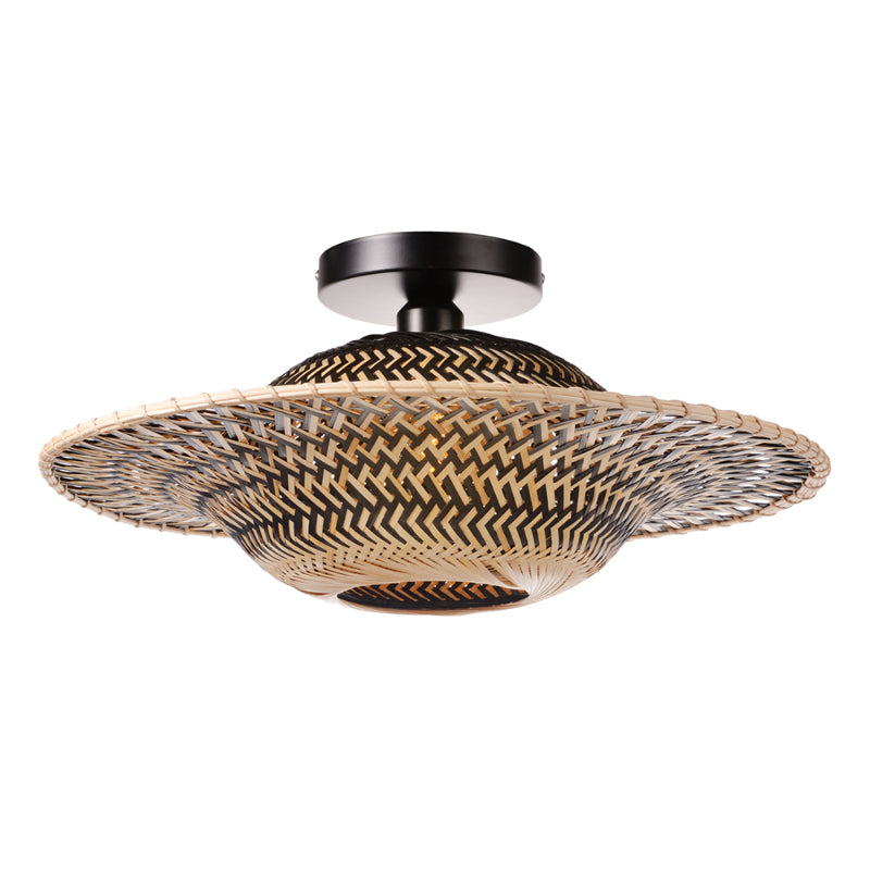 Black Bamboo Ceiling Light Flying Saucer Chandelier