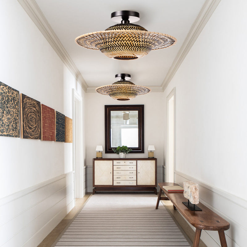 Black Bamboo Ceiling Light Flying Saucer Chandelier