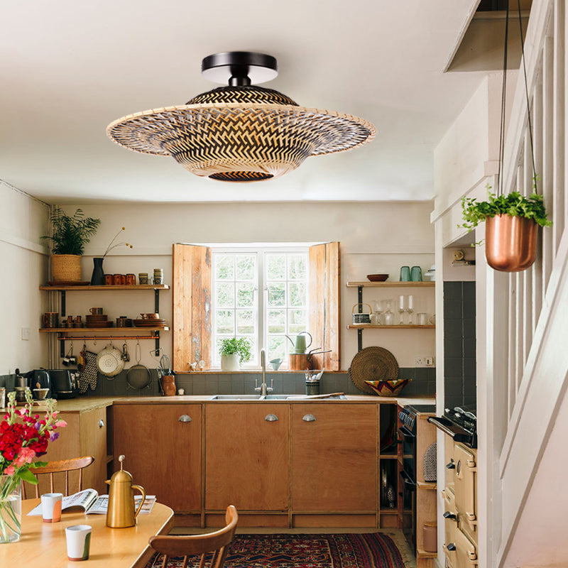 Black Bamboo Ceiling Light Flying Saucer Chandelier