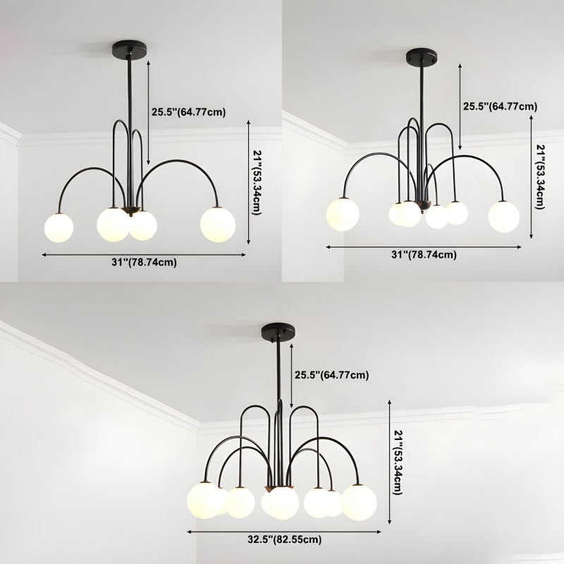 Modern Iron Chandelier with White Glass Shade