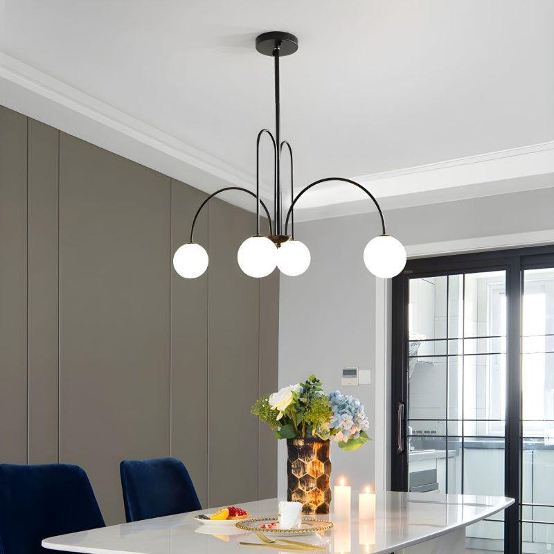 Modern Iron Chandelier with White Glass Shade
