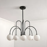 Load image into Gallery viewer, Modern Iron Chandelier with White Glass Shade