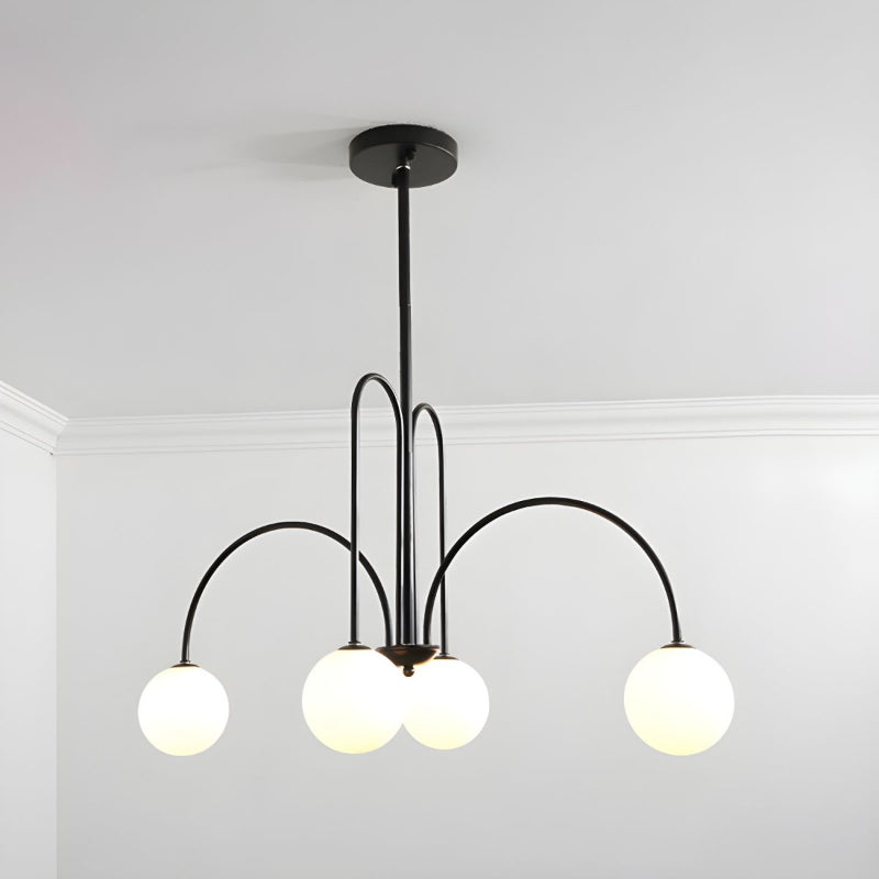 Modern Iron Chandelier with White Glass Shade