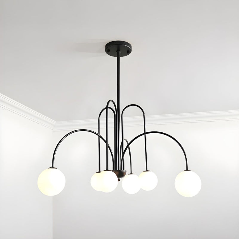 Modern Iron Chandelier with White Glass Shade