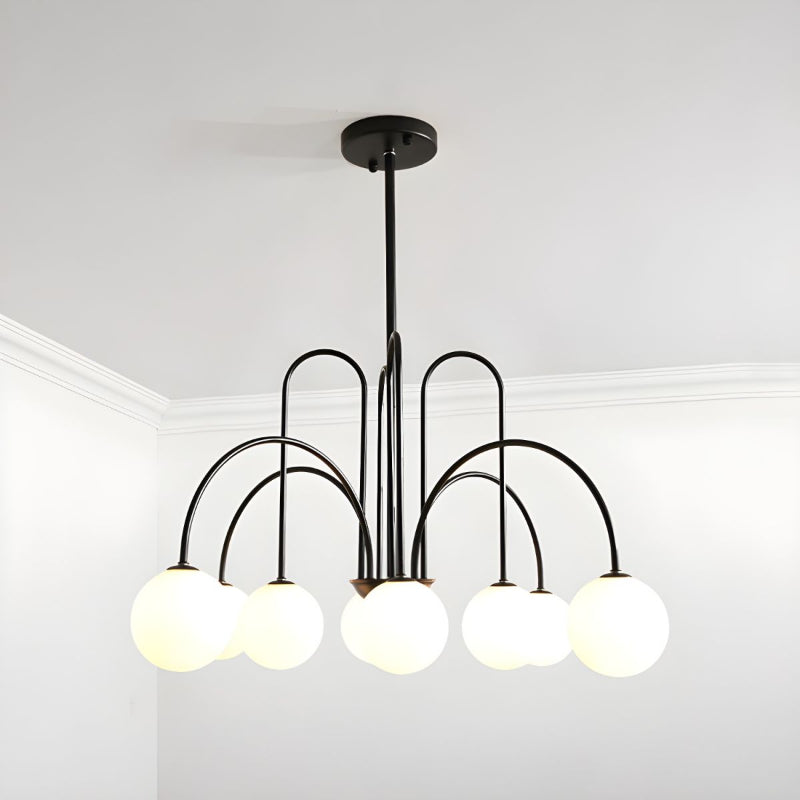 Modern Iron Chandelier with White Glass Shade