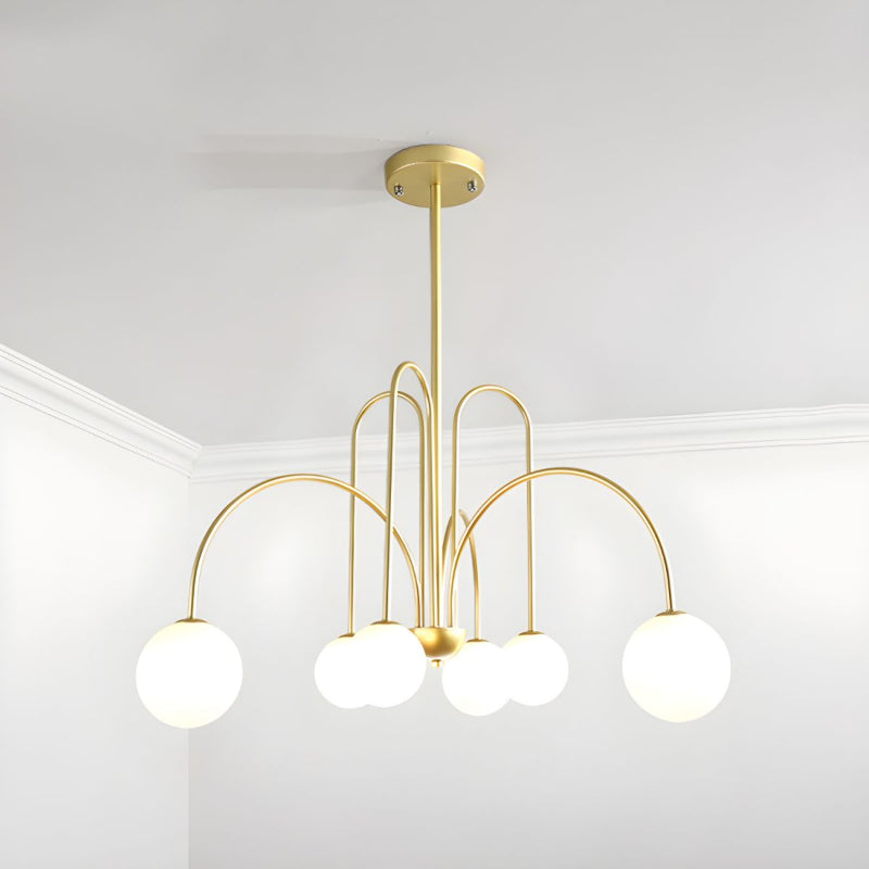 Modern Iron Chandelier with White Glass Shade