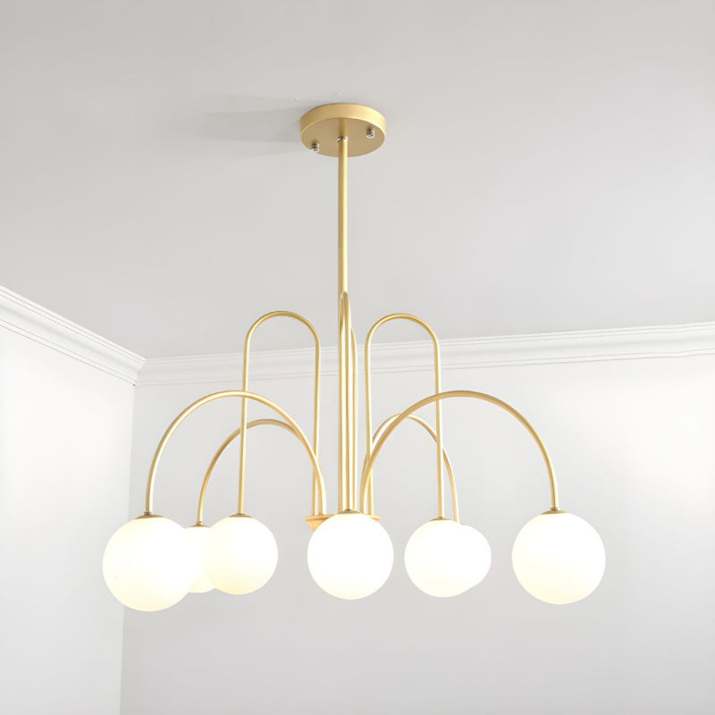 Modern Iron Chandelier with White Glass Shade