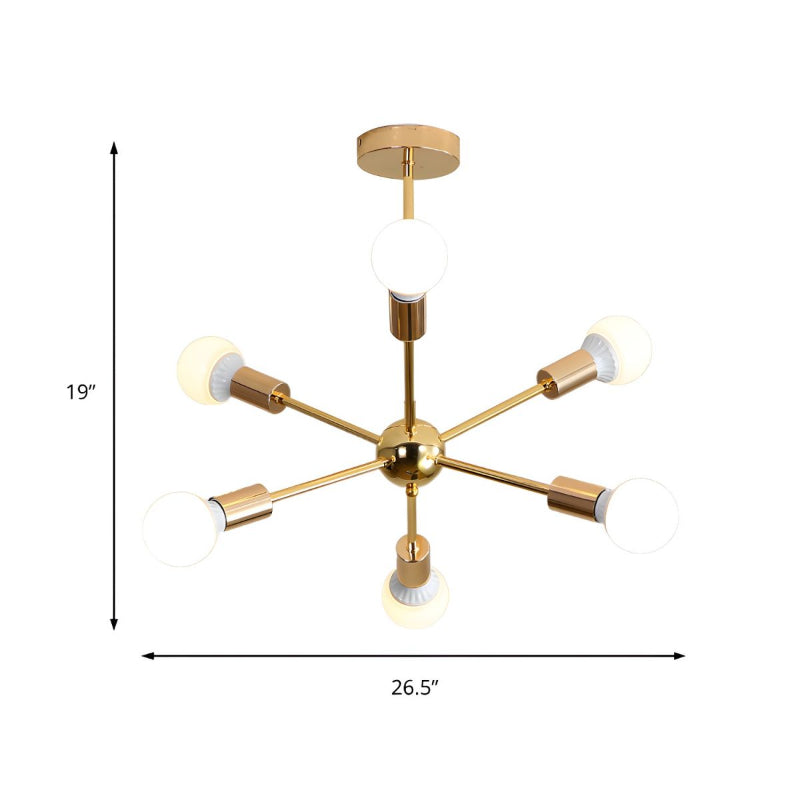 Metal Starburst Chandelier Light Modernist 6 Lights