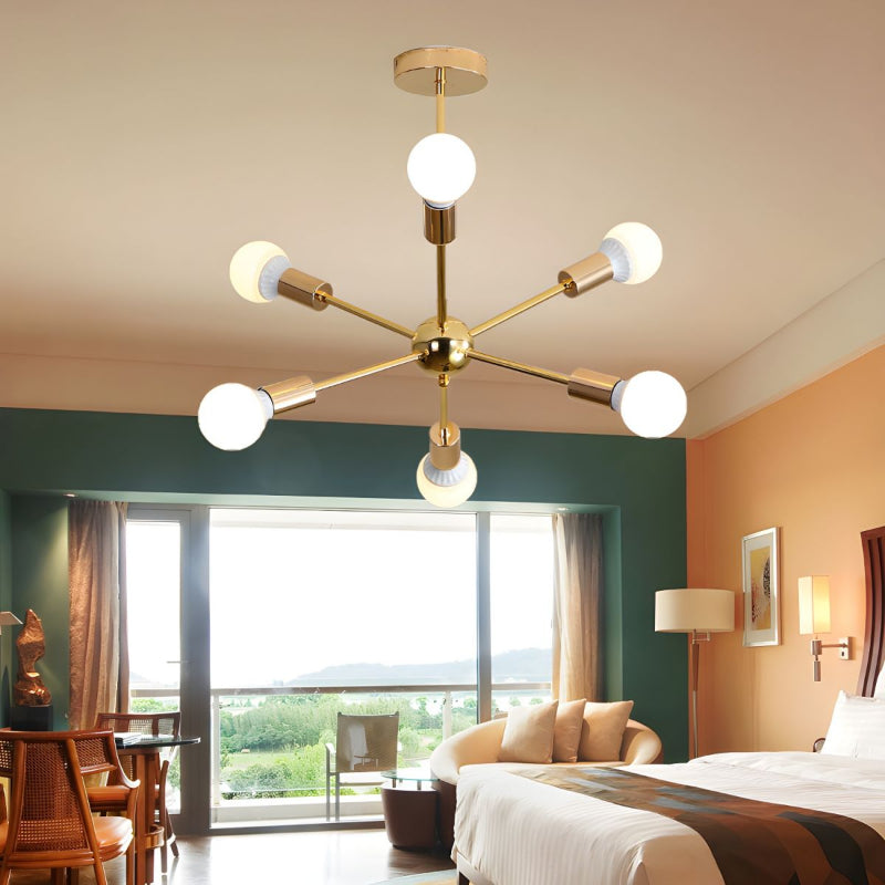 Metal Starburst Chandelier Light Modernist 6 Lights