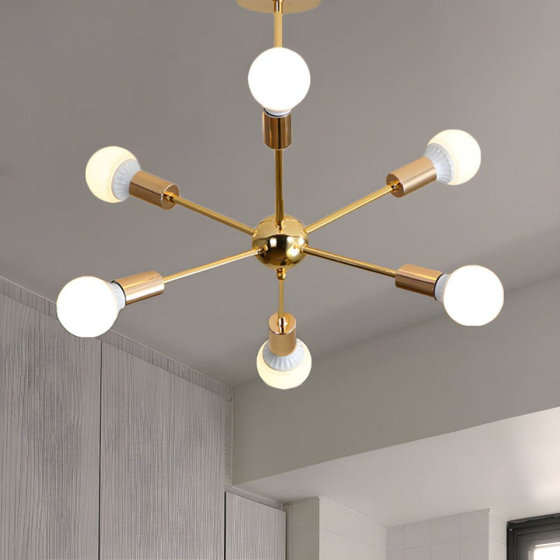 Metal Starburst Chandelier Light Modernist 6 Lights