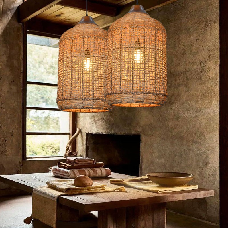 Oversize Rattan Pendant Light Kitchen Island Woven Cage Lampshade