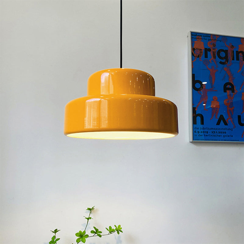 Modern Style Cylindrical Shade Metal Hanging Light in Orange
