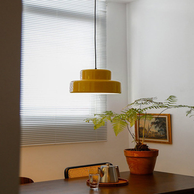 Modern Style Cylindrical Shade Metal Hanging Light in Orange