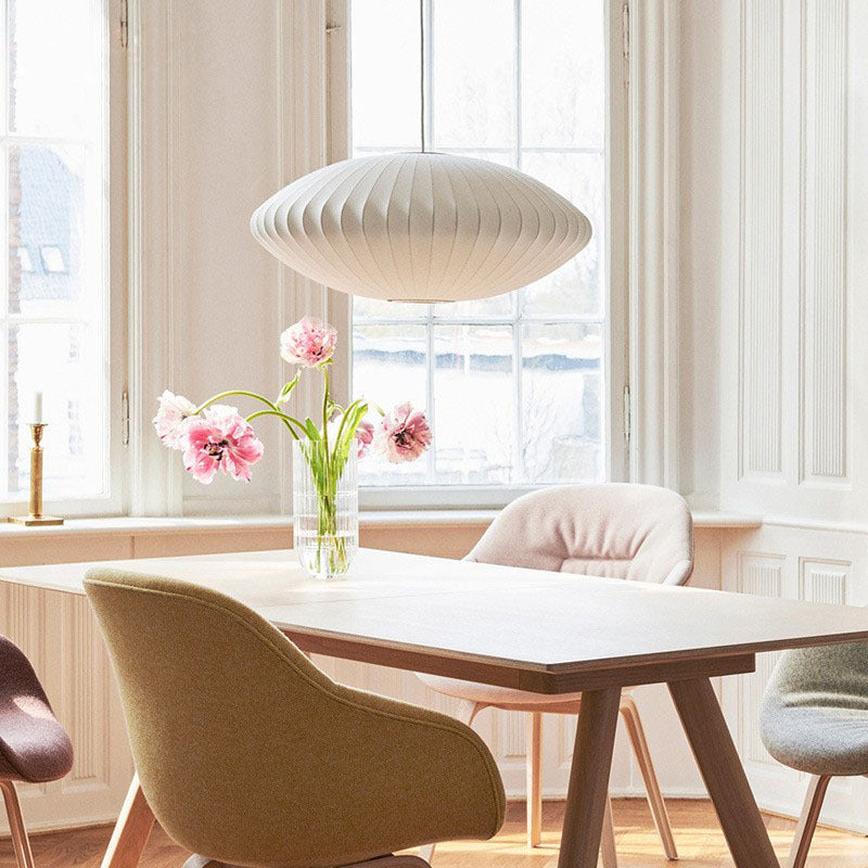 Silk Fabric Oval Nelson Bubble Pendant Lamp