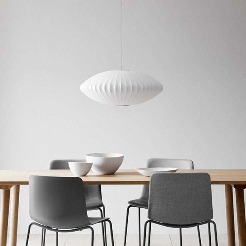 Silk Fabric Oval Nelson Bubble Pendant Lamp