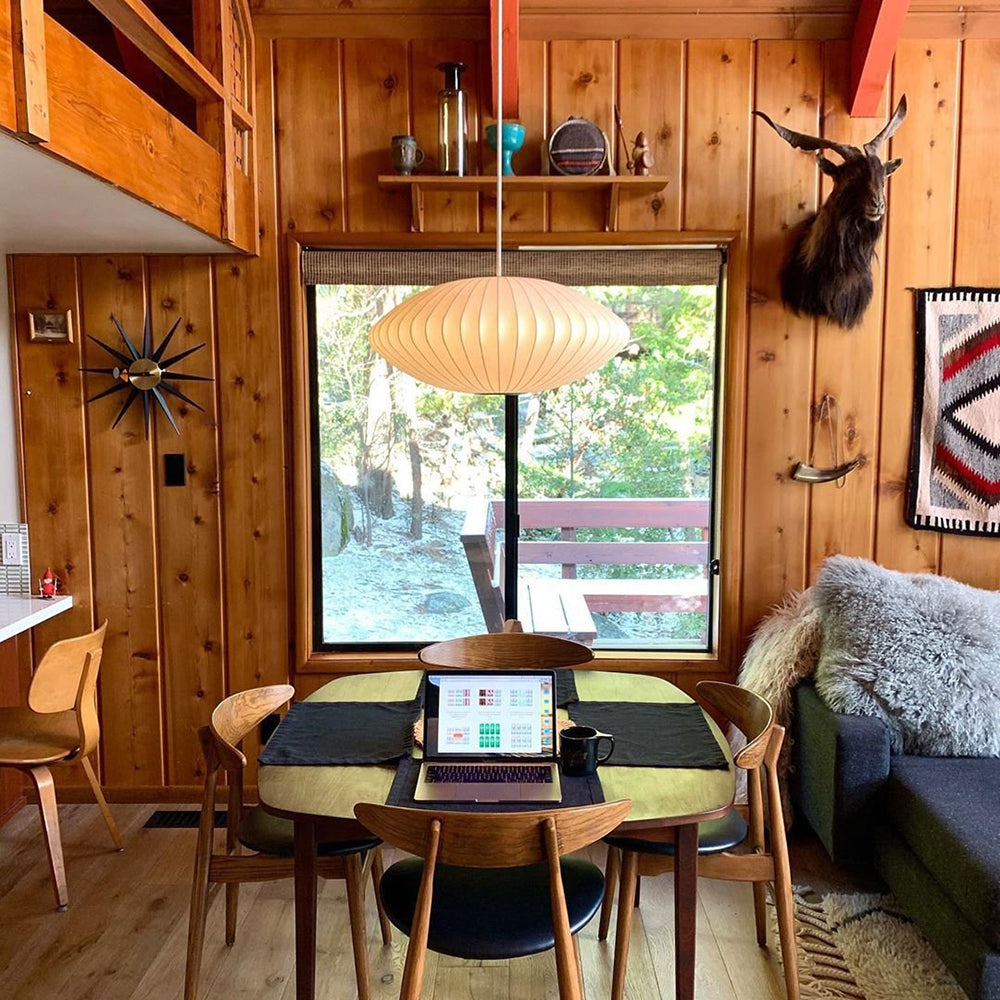 Silk Fabric Oval Nelson Bubble Pendant Lamp