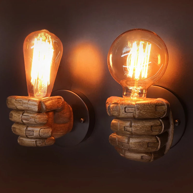 Industrial Retro Fist Wall Lamp Resin Lighting Fixture for Indoor Wall Decor