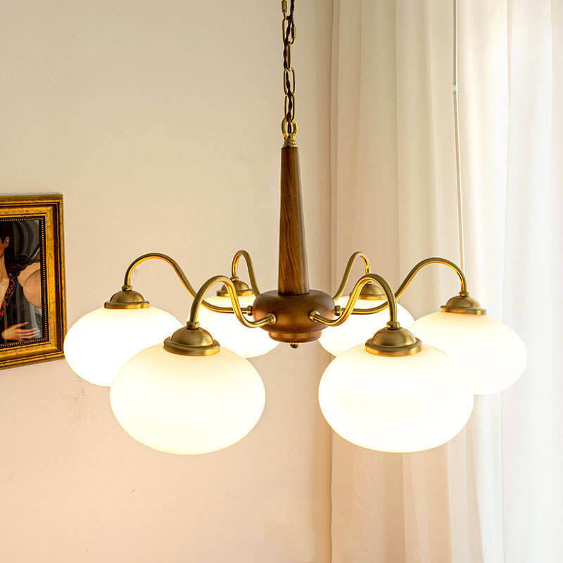 4/6 Lights LED Chandelier Light Modern Style Wood Glass Pendant Light for Living Room