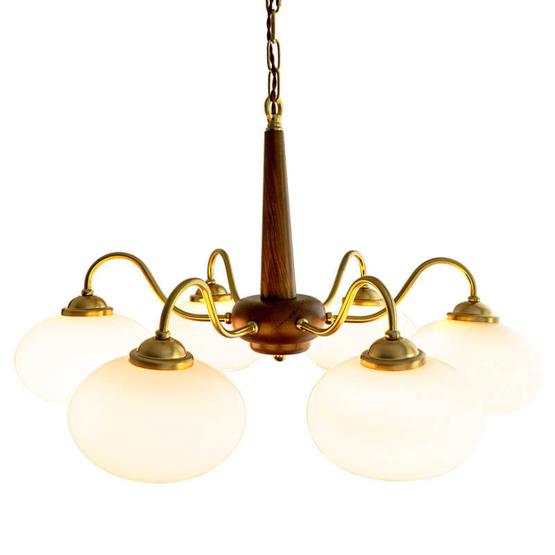 4/6 Lights LED Chandelier Light Modern Style Wood Glass Pendant Light for Living Room