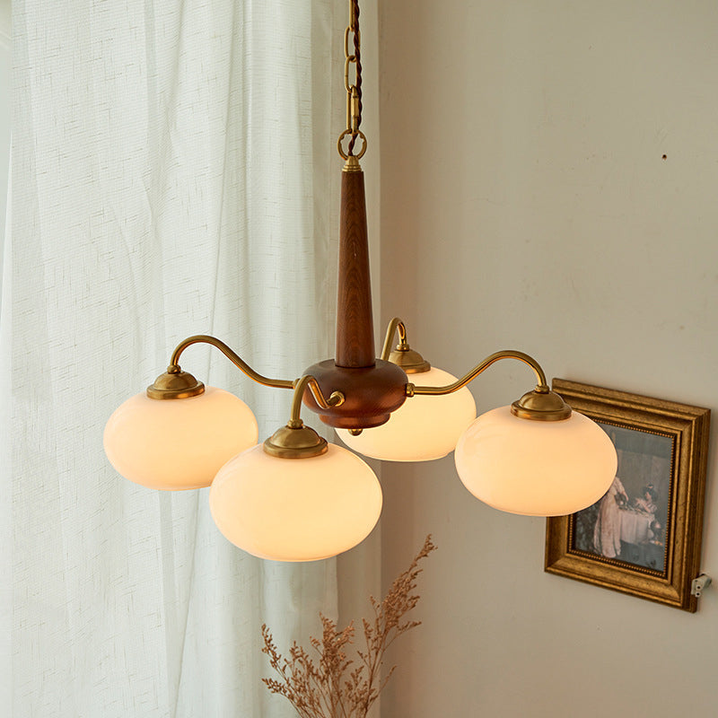 4/6 Lights LED Chandelier Light Modern Style Wood Glass Pendant Light for Living Room