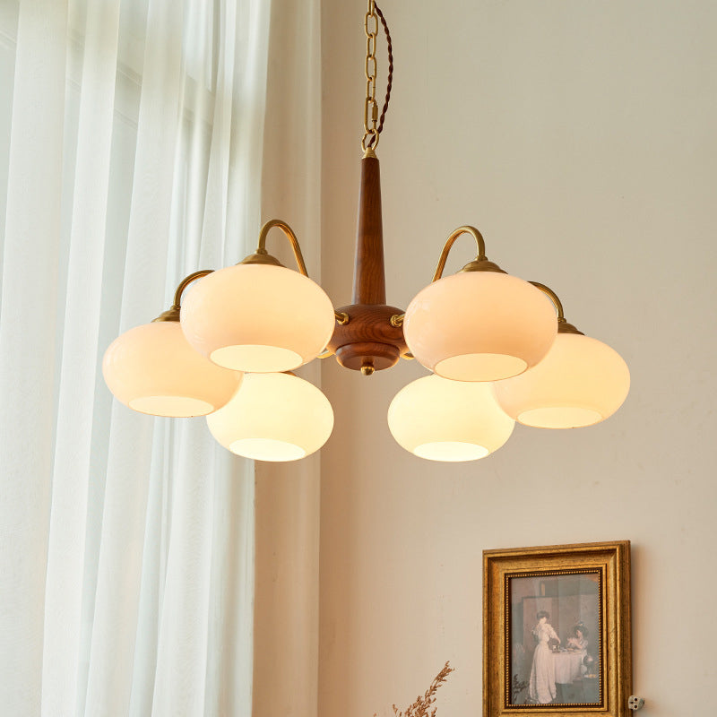 4/6 Lights LED Chandelier Light Modern Style Wood Glass Pendant Light for Living Room