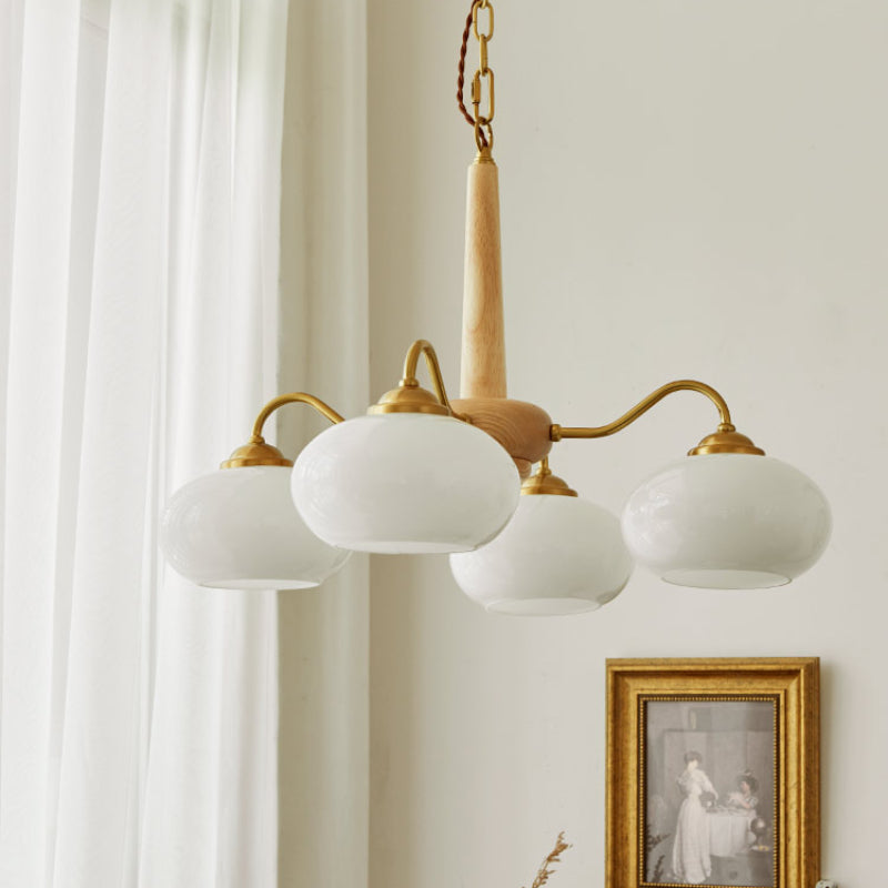 4/6 Lights LED Chandelier Light Modern Style Wood Glass Pendant Light for Living Room