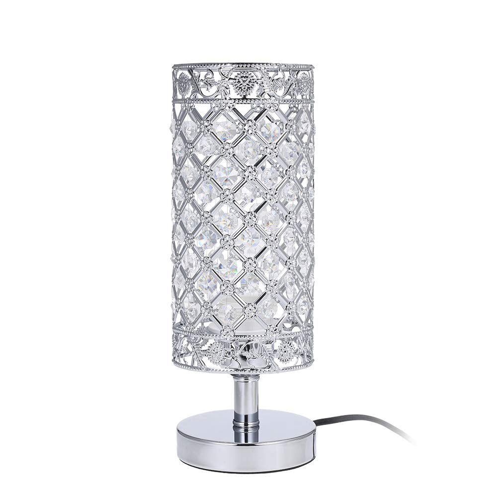 Crystal Table Lamps Silver Bedside Nightstand Lamp Desk Lamp for Living Room
