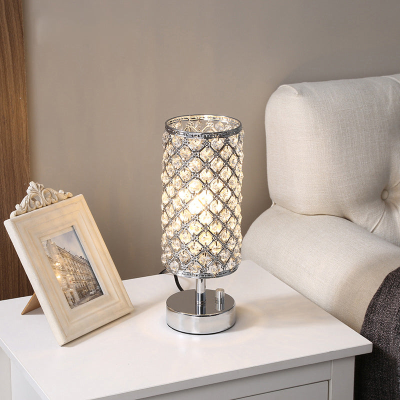 Crystal Table Lamps Silver Bedside Nightstand Lamp Desk Lamp for Living Room