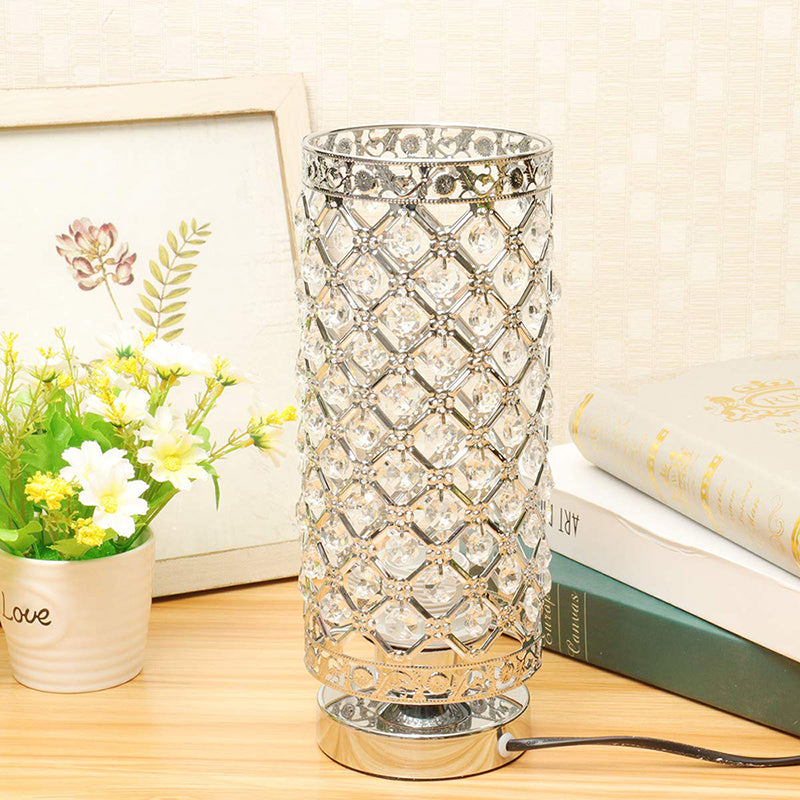 Crystal Table Lamps Silver Bedside Nightstand Lamp Desk Lamp for Living Room
