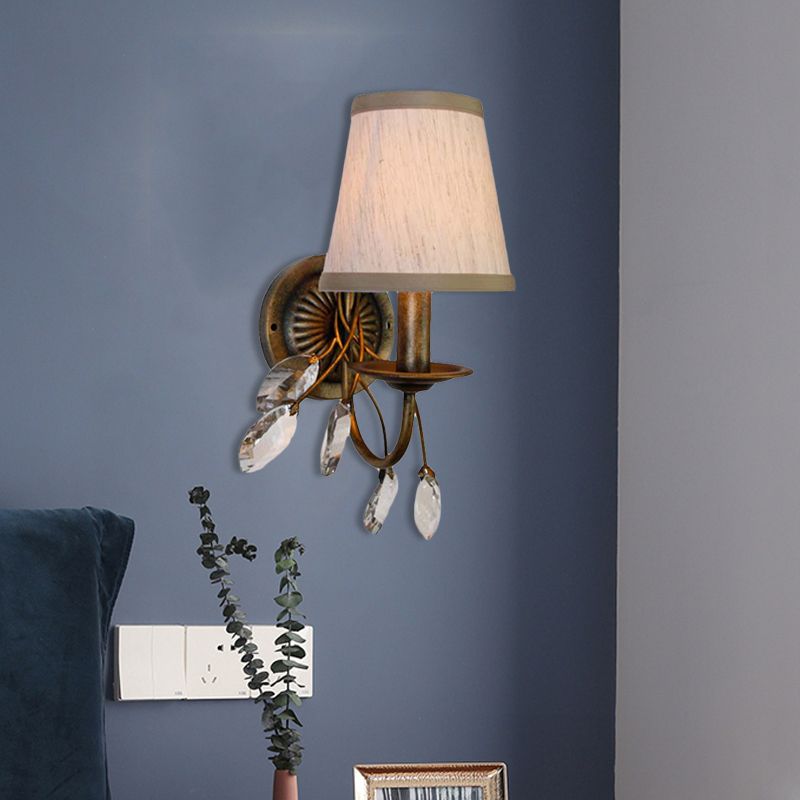 Tapered Bathroom Vanity Light Fixture Vintage Fabric 3 Lights Brown Wall Mount Light