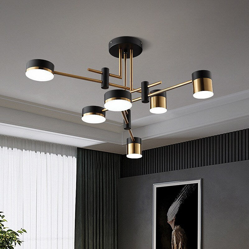 Industrial Nordic Style 4/6/8 Heads Hanging Ceiling Light Gold Black Metal Iron Chandelier For Home Living Room Decoration