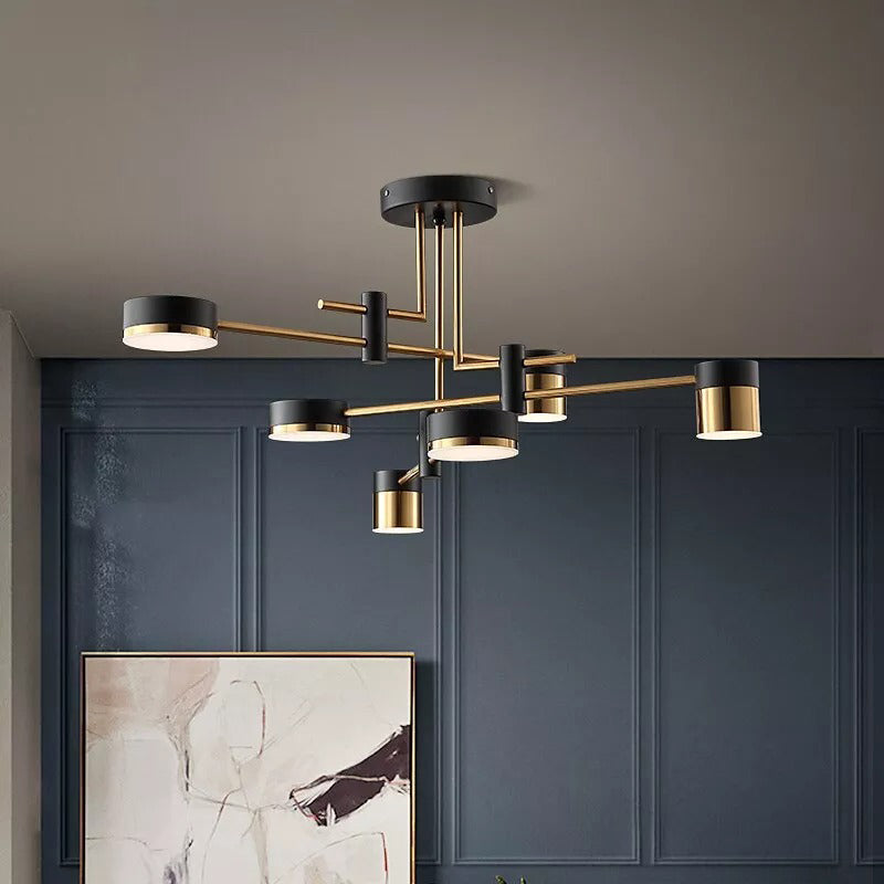 Industrial Nordic Style 4/6/8 Heads Hanging Ceiling Light Gold Black Metal Iron Chandelier For Home Living Room Decoration