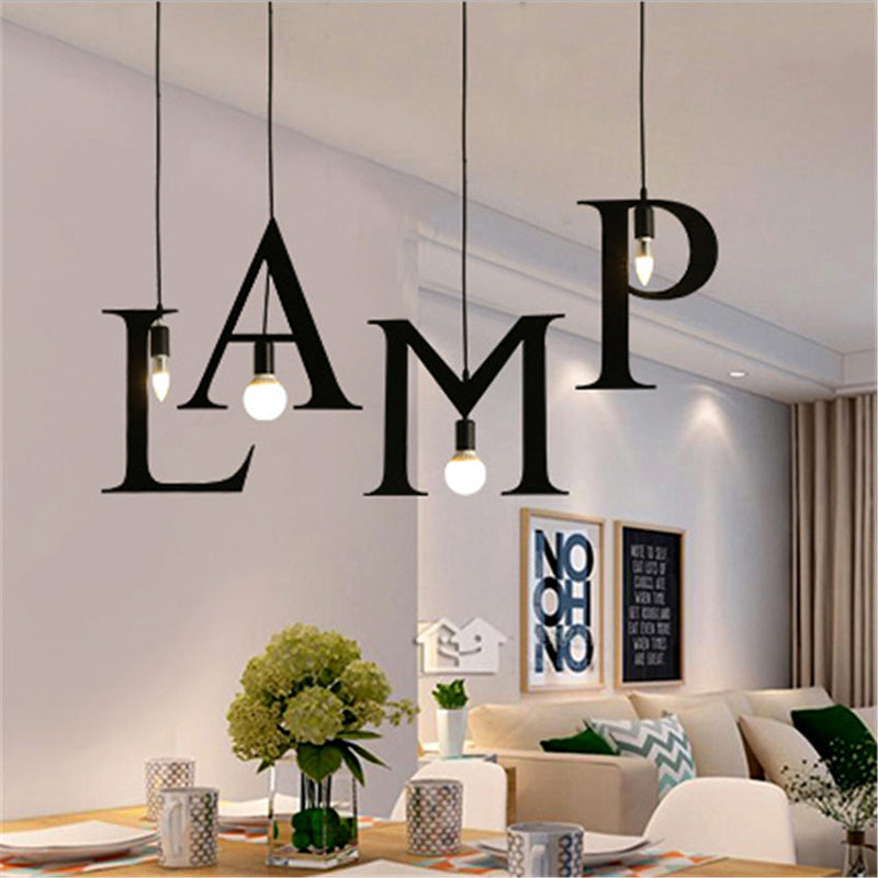 Loft Style English Letters DIY Portfolio Iron Droplight Industrial Vintage LED Pendant Light Fixtures Hanging Lamp Lighting