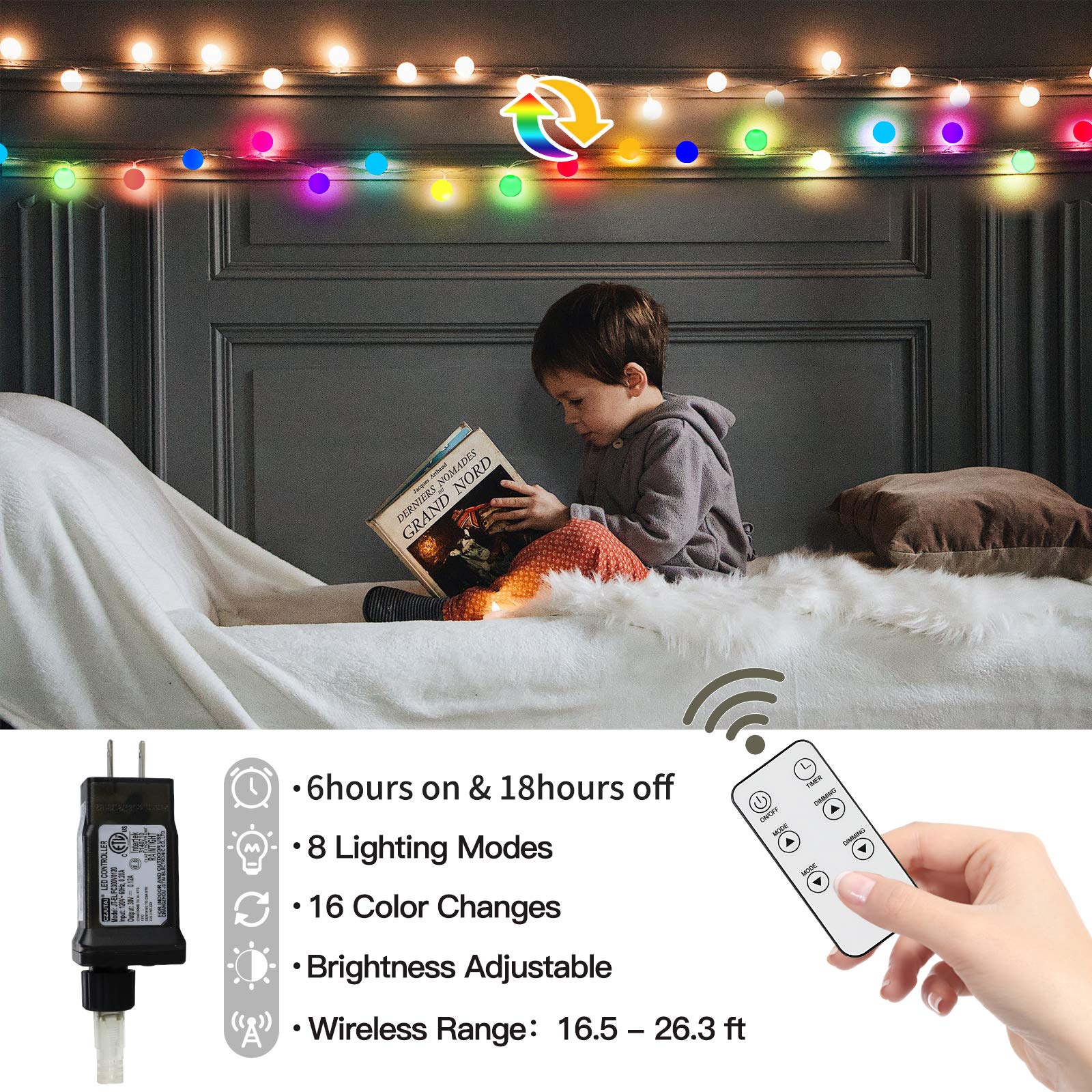 Globe String Lights 80 Led Indoor & Outdoor 8 Modes Fairy Lights Plug in