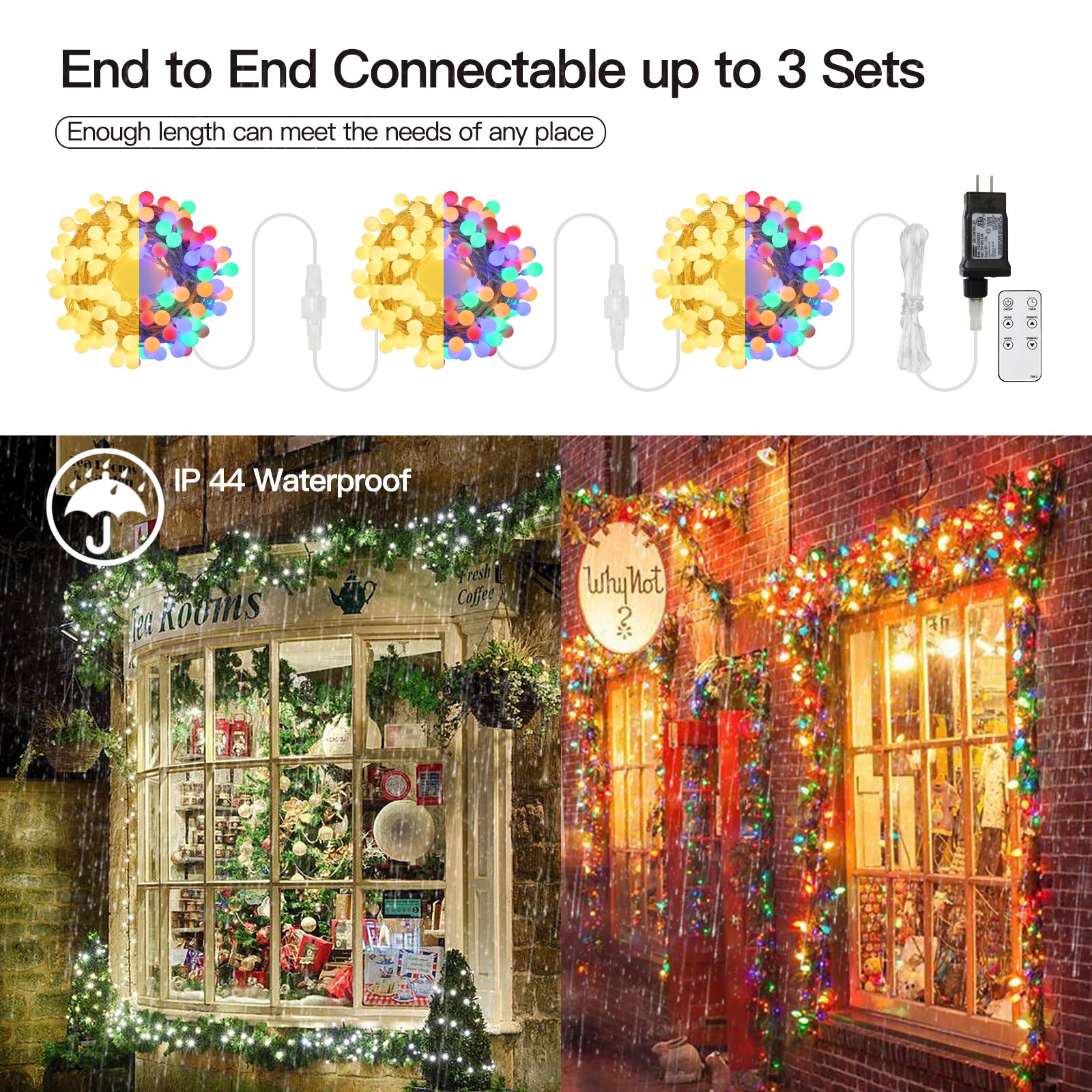 Globe String Lights 80 Led Indoor & Outdoor 8 Modes Fairy Lights Plug in