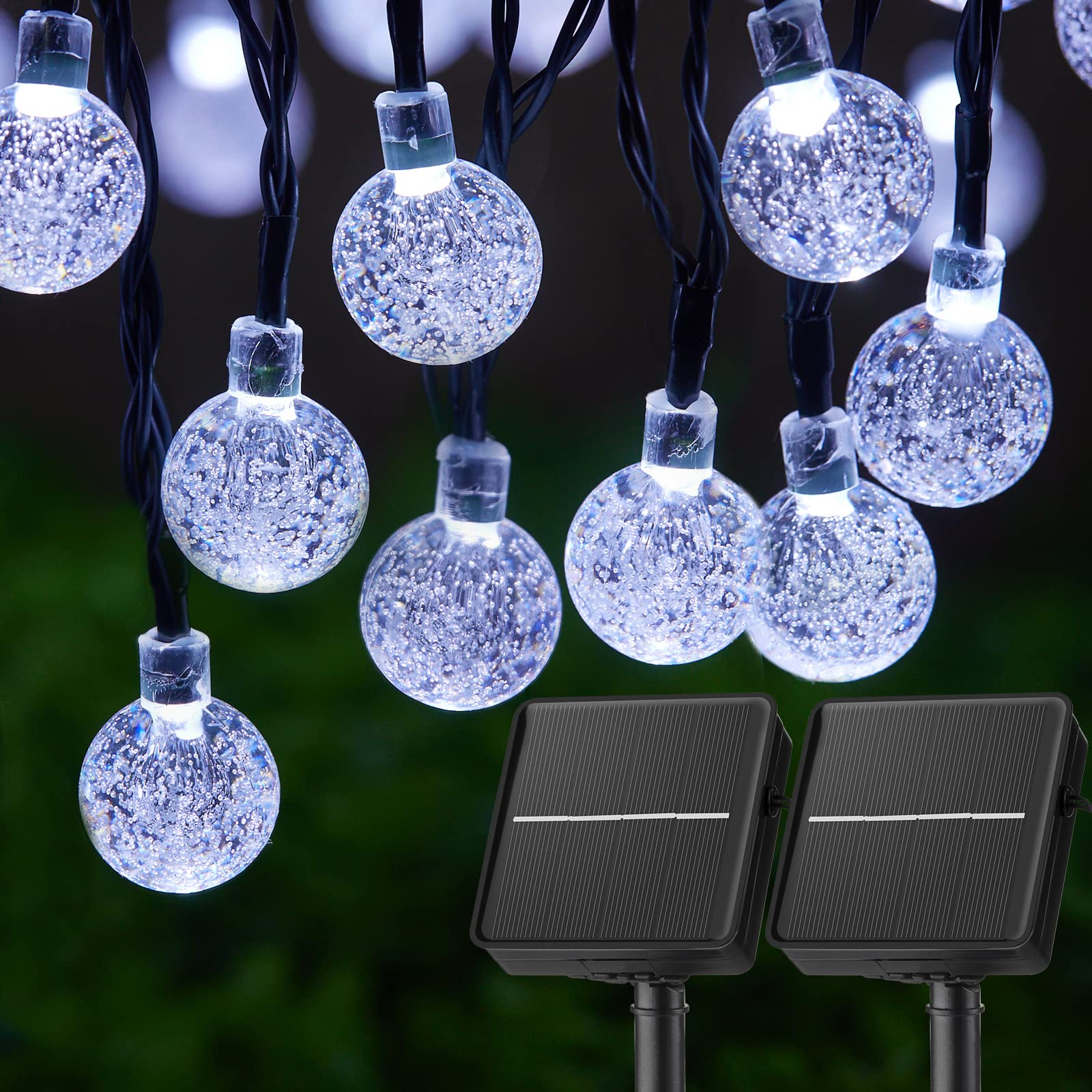Brightown Solar String Lights Outdoor Crystal Globe Lights with 8 Lighting Modes