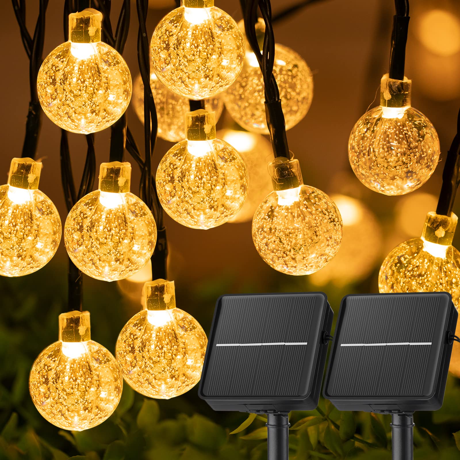 Brightown Solar String Lights Outdoor Crystal Globe Lights with 8 Lighting Modes
