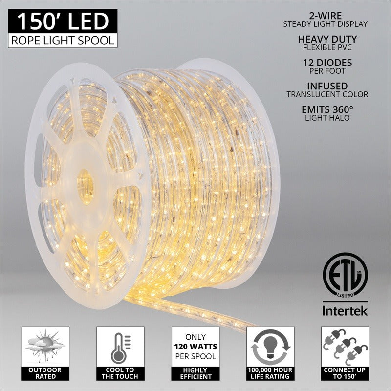 150' Cool White LED Rope Light  2-Wire 120 Volt