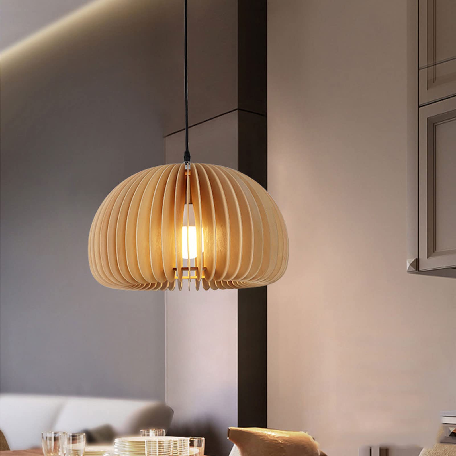 Farmhouse Chandelier Wooden Pumpkin Lamp Rustic Small Pendant Light