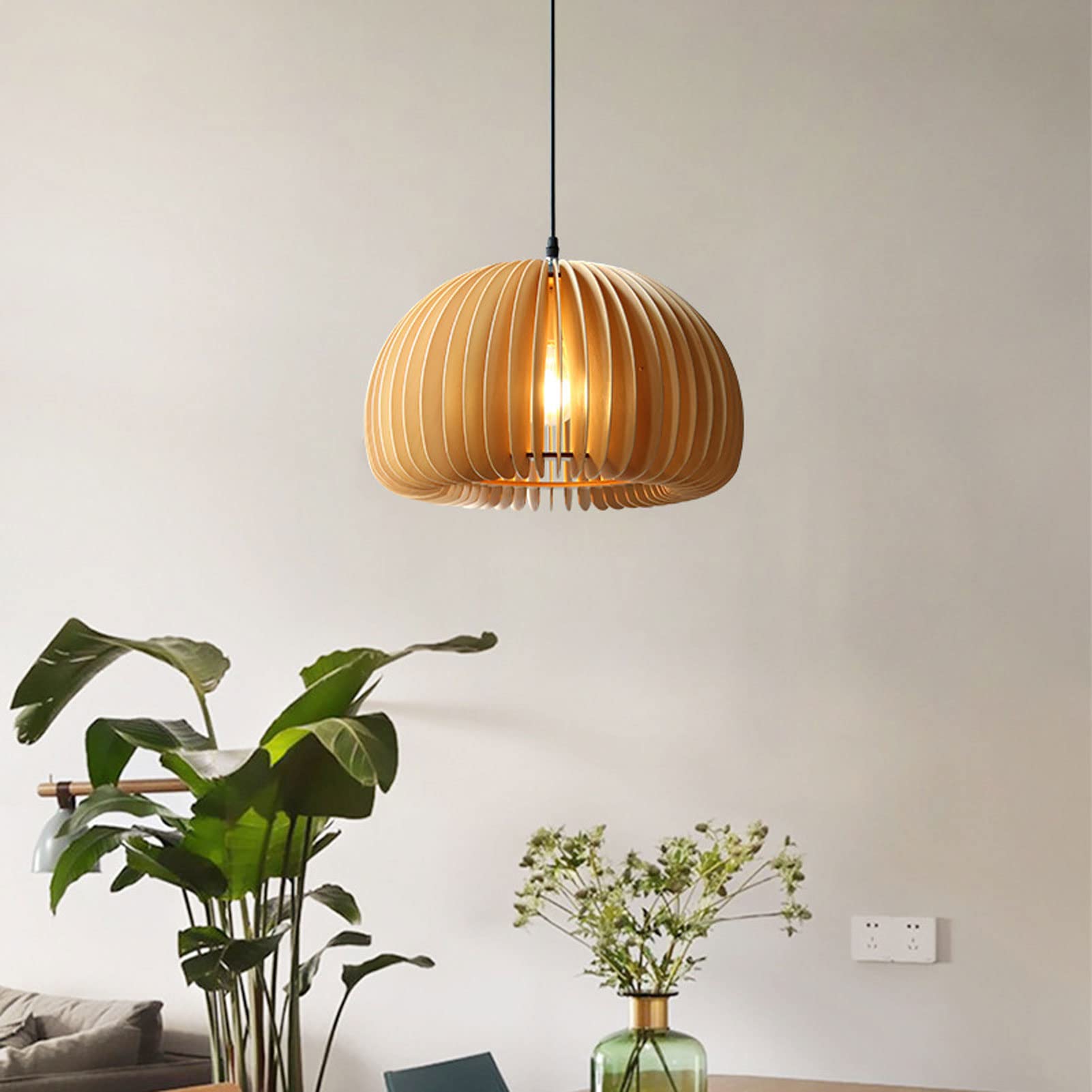 Farmhouse Chandelier Wooden Pumpkin Lamp Rustic Small Pendant Light