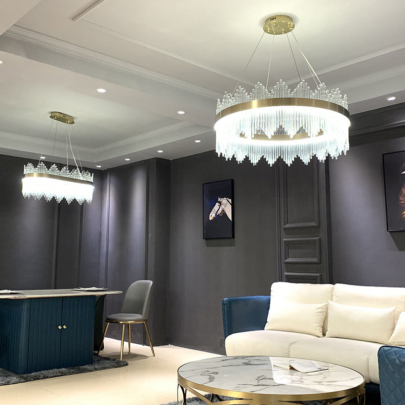 Modern Minimalist Round Lamp Luxury Crystal Chandelier Decorative Hanging Light