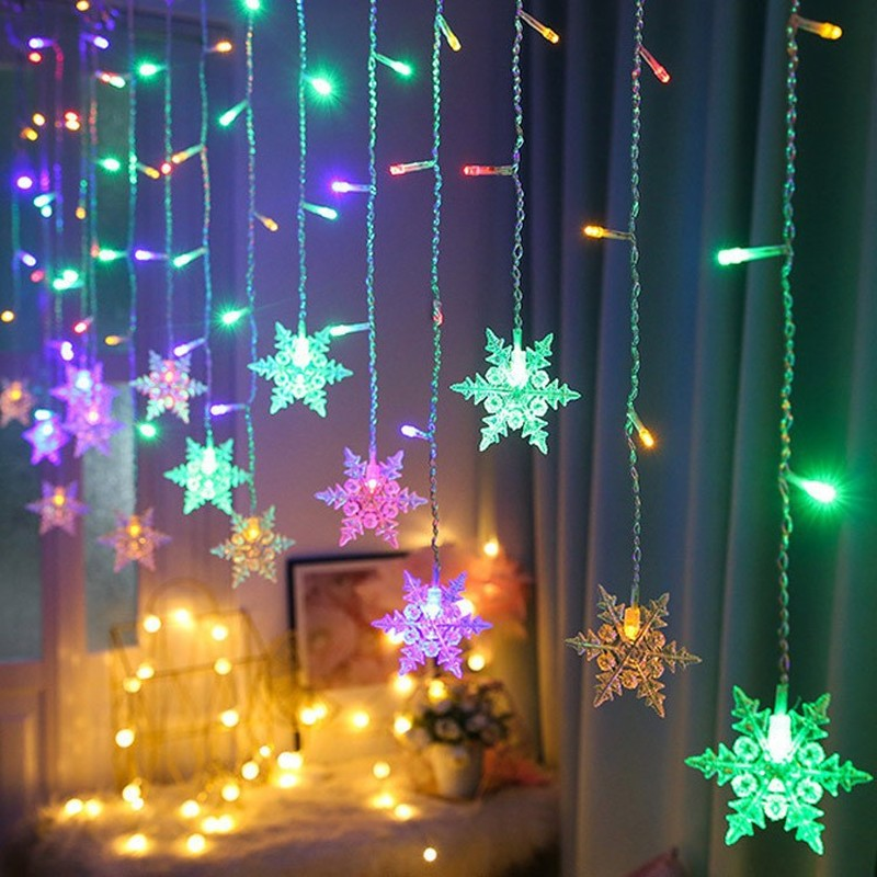 LED Snowflake Curtain String Lights Plug-in Curtain Lights with 8 Modes Decoration