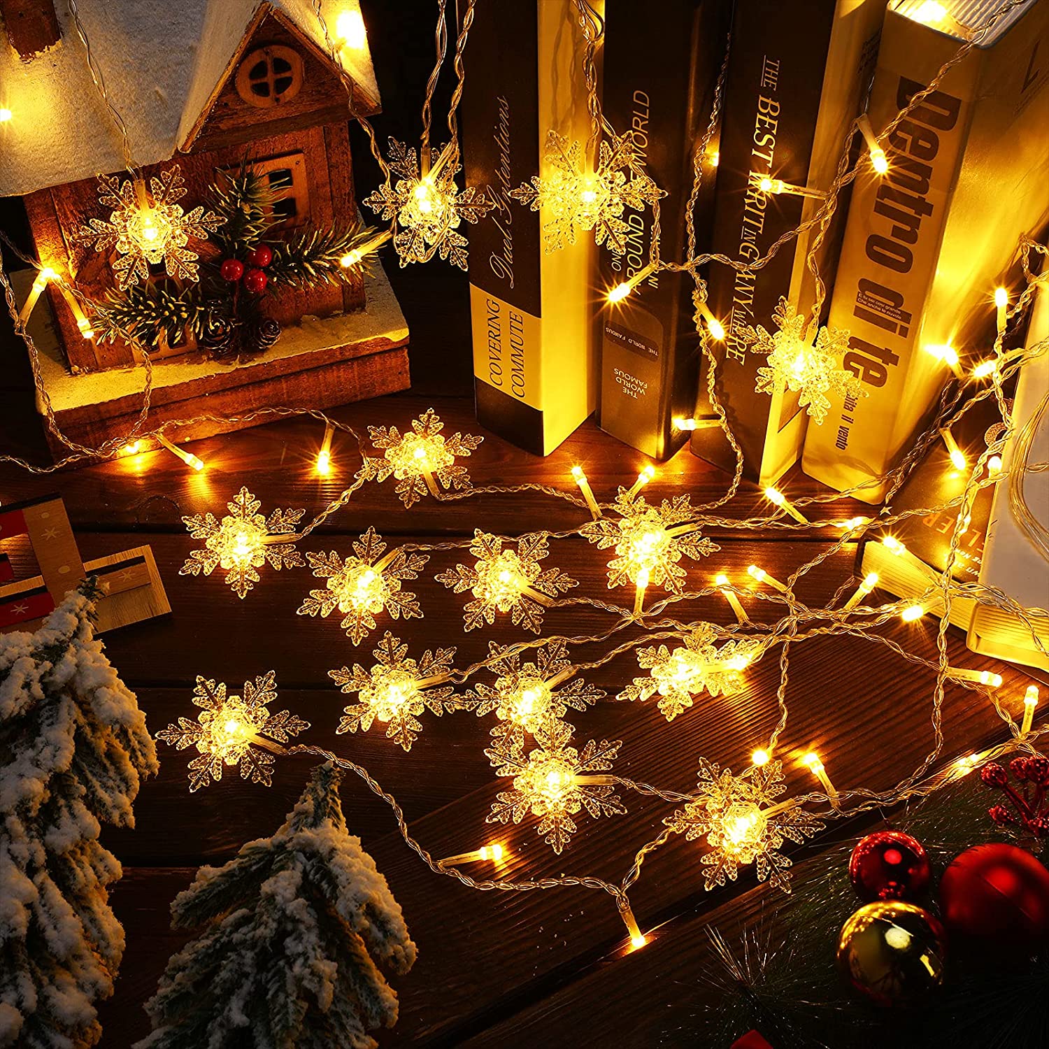 LED Snowflake Curtain String Lights Plug-in Curtain Lights with 8 Modes Decoration