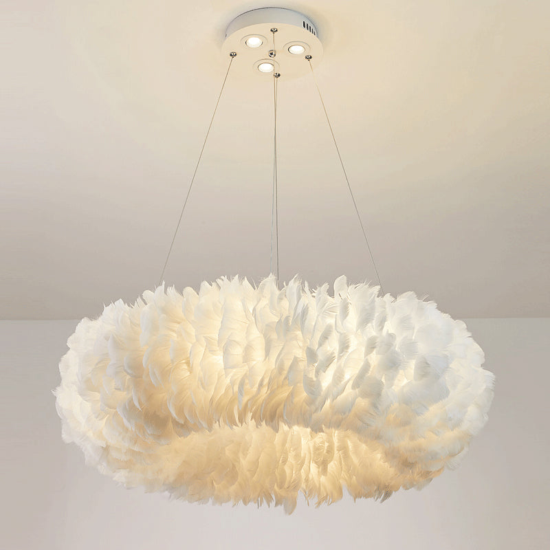 Nordic Ring Feather Chandelier White Fluffy Lamp Shade Pendant Light