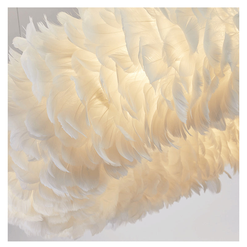 Nordic Ring Feather Chandelier White Fluffy Lamp Shade Pendant Light