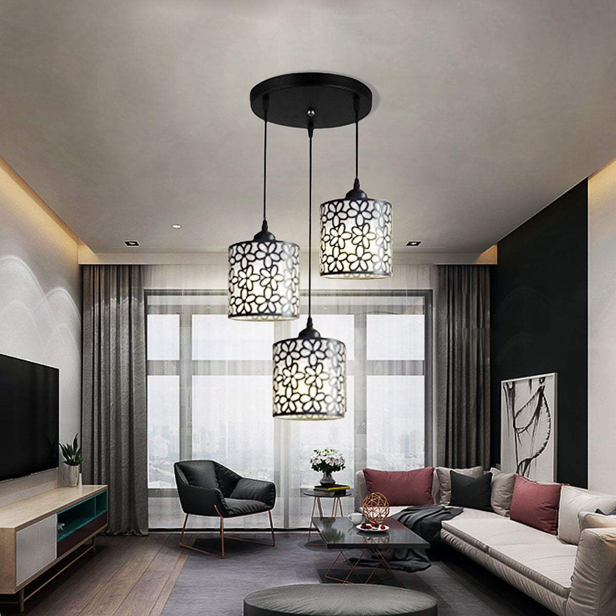 Modern Nordic Pendant Lights Fixtures Iron Hollow Out Chandelier