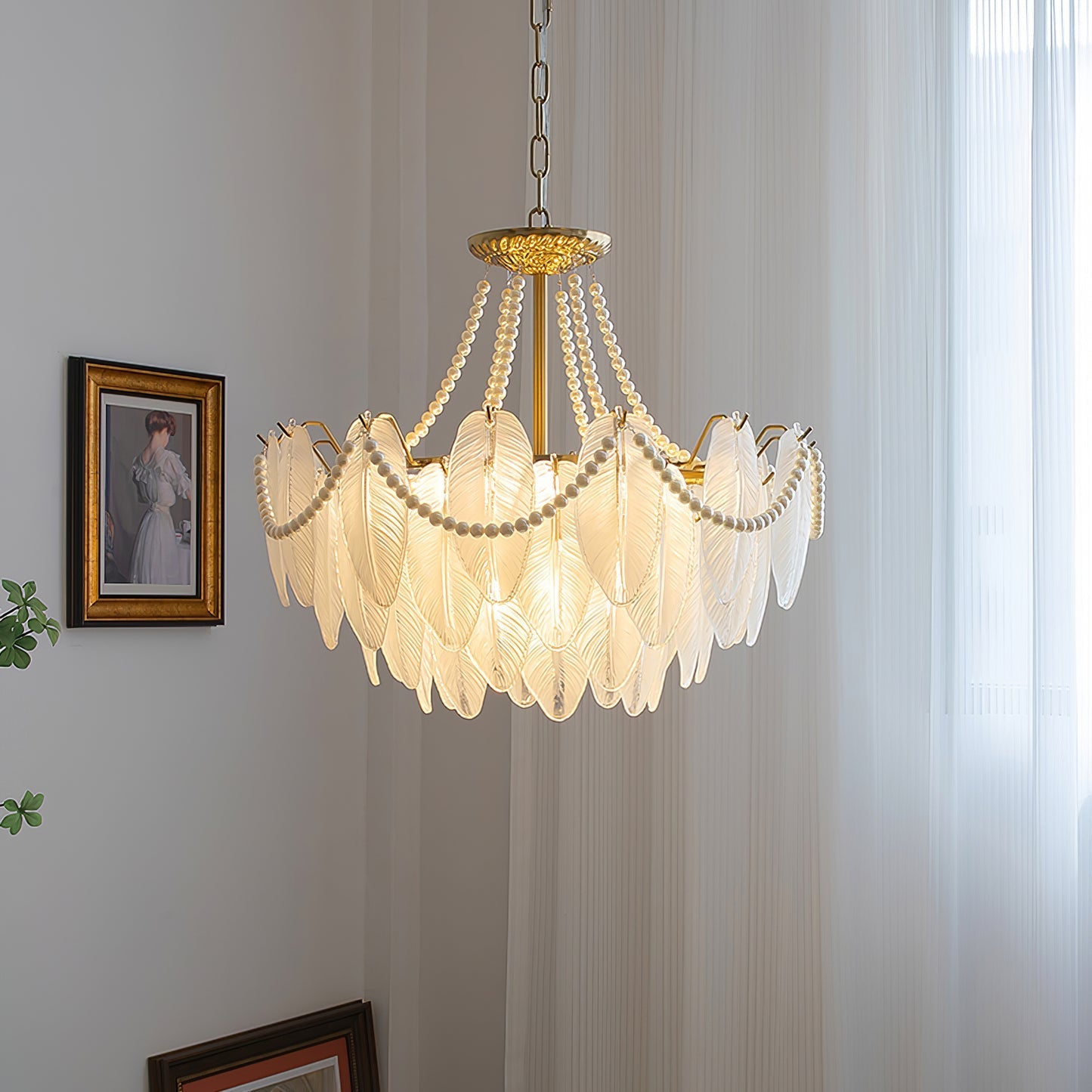 Luxury Modern Minimalist Living Room Shade Feather Chandelier