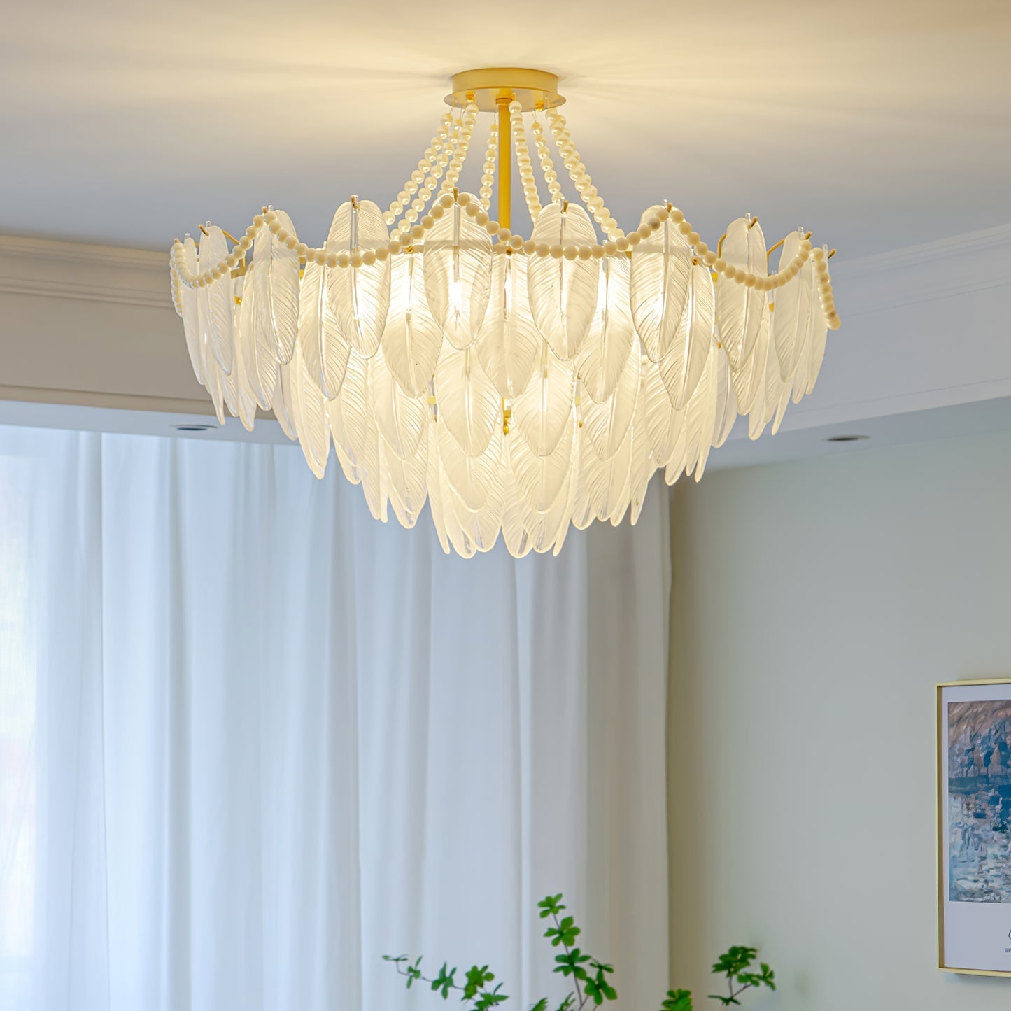 Luxury Modern Minimalist Living Room Shade Feather Chandelier