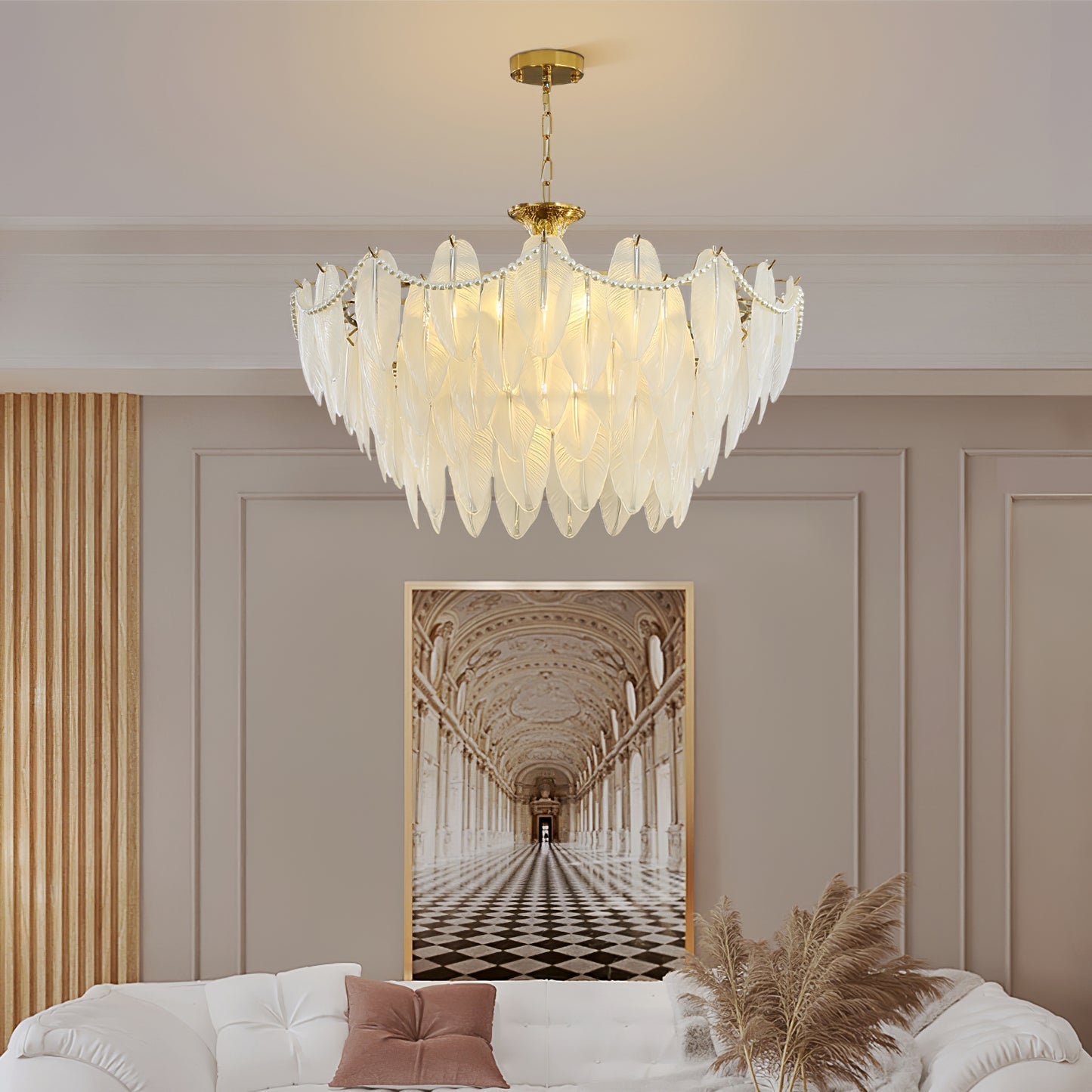 Luxury Modern Minimalist Living Room Shade Feather Chandelier