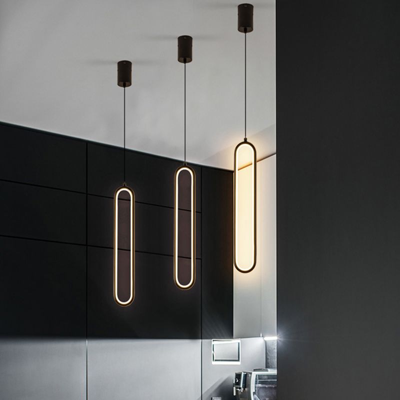 Oval Pendant Light Contemporary Style Metal Single Light Hanging Lamp
